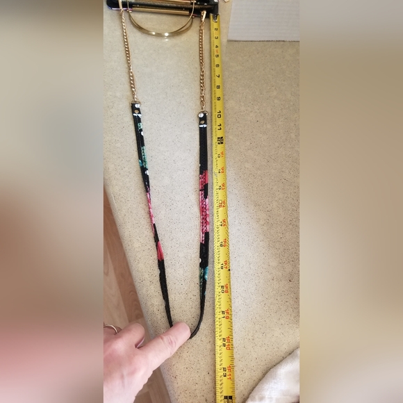 Clutch Wallet Black and Pink Floral Polka Dot Clutch with Chain Strap - Picture 13 of 13